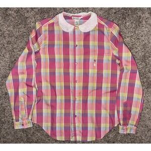 Vintage 80's Essentials Pink Plaid‎ Collared Button Down Shirt Women's Size 10